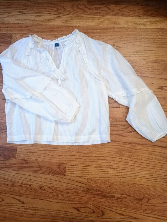 Old Navy Tops - Old Navy Long-Sleeve Ruffled Popover Top-Whilte Lilies